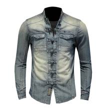 Men's long sleeve denim shirt soft and comfortable blue men's long sleeve thin jacket 2024 - buy cheap