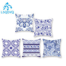 Blue and White Porcelain  Polyester Boho Geometric Mandala Throw Pillows Cushion Covers for Sofa Home Living Room Decoration 2024 - buy cheap