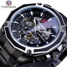 Forsining Black Steel Steampunk Sport Military Skeleton Mens Wrist Watches Automatic Top Brand Luxury Male Clock Mechanical Hour 2024 - buy cheap
