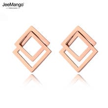 JeeMango Fashion Stainless Steel Double Hollow Square Geometric Earrings Rose Gold Handmade Ear Jewelry For Women Girls JE19168 2024 - buy cheap