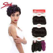 Sleek Brazilian Curly 3 Bundles Cheap Ombre Hair Deal Natural Brown&Purple Remy Human Hair Weave Glam Short For Black Women 2024 - buy cheap