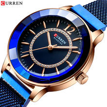 CURREN-reloj de cuarzo azul real para mujer, pulsera de malla de acero, con diamantes de imitación, fino, analógico, femenino 2024 - compra barato