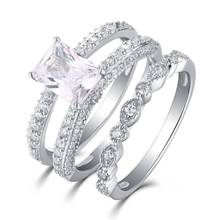 Huitan 2pc feminino anéis de dedo casamento noivado jóias deslumbrante cristal zircon lindo feminino clássico conjunto anéis transporte da gota 2024 - compre barato