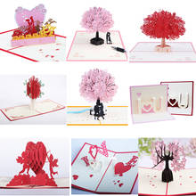 Diy rosa romântico dia dos namorados 3d estéreo cartão de felicitações bênção amor casamento presente cartão cereja árvore papel artesanal cartão 5 pçs 2024 - compre barato