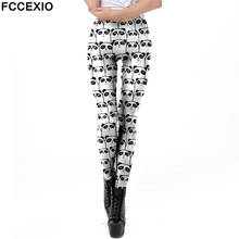 Fccexio preto branco panda mulheres leggings moda bonito impresso calças de treino magro elástico meados cintura leggin calças de fitness 2024 - compre barato