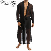 Fashion Mens Long Shirt Mesh Transparent Open Stitch Cardigan Long Sleeve Sexy Cloak Casual Men Tops Streetwear Sexy Sleepwear 2024 - buy cheap