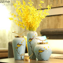 Jarrón de cerámica chino para decoración del hogar, florero Retro creativo, arreglo floral, adornos decorativos modernos, jarrones dorados 2024 - compra barato