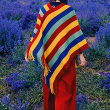 Indian Elegant Sweater Capes Irregular Hem Shawl Ponchos Warm Scarves Shawls Stripe Cape Scarf Women Spring Autumn Pullover 2024 - buy cheap