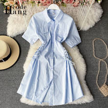 Модное облегающее летнее платье HangCode, женское элегантное дизайнерское белое платье-рубашка с карманами, женское офисное платье-трапеция 2024 - купить недорого