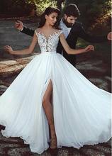 Beach Wedding Dresses A-line Cap Sleeves Chiffon Lace Slit Dubai Saudi Arabia Boho Wedding Gown Bridal Vestido De Noiva 2024 - buy cheap