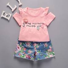 Summer Toddler Girl Outfits Children Clothing Suits Kids Toddler Infant Outfits Letter T-shirt+Short Denim Pants for 0-5T Girl 2024 - buy cheap