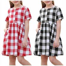 Summer Dress Toddler Kids Baby Girls Button Up Pleated Waist Loose Casual Plaid Dress Princess Vestido Infantil платье летнее 2024 - buy cheap