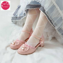 Sandalias de princesa Lolita para mujer, zapatos de tacón alto con volantes de encaje, uniforme Jk para fiesta de Cosplay, zapatos de cuero con lazo bonito y dulce, primavera y verano 2024 - compra barato