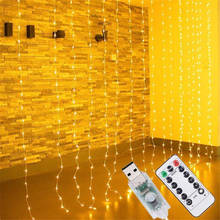 Cortina de luz con cable de cobre y Control remoto USB, 3m x 3m, 300LED, para decoración de bodas y fiestas de Navidad 2024 - compra barato