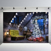 Fondo de fotografía de Navidad, telón de fondo para habitación interior, sofá, ventana, árbol de navidad, regalos, Retro, de madera 2024 - compra barato