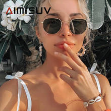 AIMISUV шестигранные солнцезащитные очки для женщин, брендовые дизайнерские маленькие квадратные солнцезащитные очки для мужчин и женщин, очки для вождения в металлической оправе 2024 - купить недорого