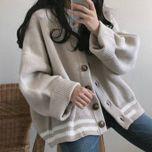 Cardigã feminino manga comprida, casaco feminino folgado tricô casaco jaqueta harajuku 2024 - compre barato