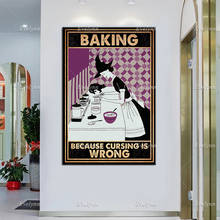 Póster de Baking Because Cursing Is Wrong, impresión artística de Love Cooking, Decoración de cocina, póster de bruja, lienzo de gato negro, arte de pared de panadería 2024 - compra barato