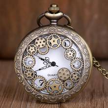 Relógio de bolso de quartzo de engrenagem vazada steampunk, colar pingente para mulheres e homens, presentes retrô vintage, relógios fob cf1035 2024 - compre barato