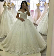 Princess Luxury Sequined Wedding Dresses Lace Applique V Neck Off Shoulder Bridal Gowns with Lace Up Back Vestido De Noiva 2024 - buy cheap