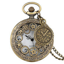 Relógio de bolso masculino com caixa vazada, relógio requintado com numerais arábicos, generoso colar de pingente de bronze de quartzo para mulheres e homens 2024 - compre barato