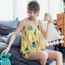 BZEL-Pijama con estampado de ciervo amarillo para mujer, traje de Casa de tirantes finos, ropa de dormir de algodón, Pijama bonito de verano de talla grande 2024 - compra barato