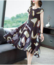 Miyake-vestido de corte en A con cuello redondo, prenda con estampado geométrico y pliegues, corta, gran oferta, a la moda, en STOCK 2024 - compra barato