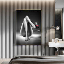 Poster hd impressão nua mulher pintura de vidro vinho preto e branco sexy menina nordic moderna arte da parede sala estar decoração casa 2024 - compre barato