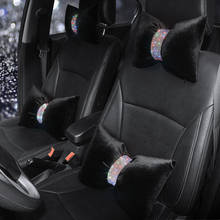 Bow-knot Car Headrest Plush Neck Pillow Lovely Hot Drill Diamond Auto Seat Waist Lumbar Support Black Cushion Rest Pillows Set 2024 - buy cheap
