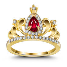 Moda luxo rainha coroa anéis para mulher gota de água roxo vermelho branco cz pedra embutimento delicado noiva festa de casamento jóias presente 2024 - compre barato