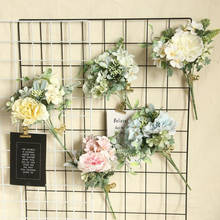 Buquê de flores de seda artificial com rosas, flores de simulação para festas de casamento, suprimentos de festival e decoração de casa 2024 - compre barato