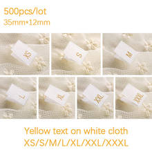 500 pçs vestuário tamanho etiqueta amarelo ouro branco vestuário roupas t camisa vestido pano tecido etiqueta xs s m l xl xxl xxxl 35*12mm 2024 - compre barato