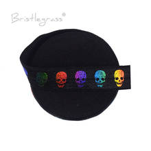 BRISTLEGRASS 5 Yard 5/8" 15mm Skull Rainbow Foil Print FOE Black Fold Over Elastic Spandex Satin Band Headband Tutu Dress Sewing 2024 - buy cheap