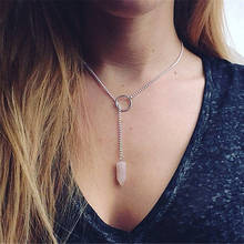 Natural Stone Crystal Pink Quartz Hexagon Pendant Necklaces Women Bullet Shaped Link Chain Necklaces Jewelry Gifts 2024 - buy cheap