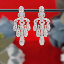 Длинные висячие серьги с фианитами Модные женские сережки AAA в винтажном стиле, элегантные свадебные украшения из Дубая 2024 - купить недорого