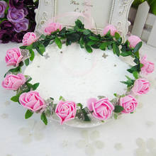 Rose Peony Flower Bridal Floral Crown Hair Band Wreath Mint Head Wreath Party Wedding Headpiece Bridesmaid Accessories 2024 - buy cheap