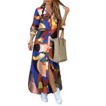 Модное женское платье размера плюс с длинным рукавом, разрезом по подолу, карманами, однобортное платье-рубашка макси, однобортное платье-рубашка макси 2024 - купить недорого
