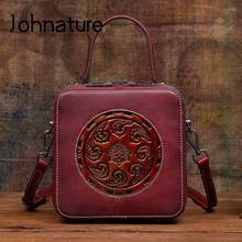 Женская сумка ручной работы Johnature, винтажная сумка из натуральной воловьей кожи, с рельефной ручкой, сумка через плечо для отдыха 2024 - купить недорого