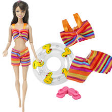 1 Set Stripe Doll Swimsuit Bikini Outfit Pants Beach Wear + 1x Random Lifebuoy + 1x Slippers Clothes for Barbie Doll Accessories 2024 - buy cheap