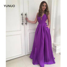 Yunuo-vestido longo de baile com decote em v, linha a, simples, longo, cetim, festas, formatura, vestido de festa, longo 2024 - compre barato