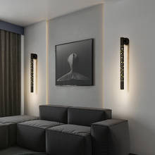 Jmzm lâmpada de parede de cobre led, linha moderna lâmpada de parede led de três cores para sala de estar tv, plano de fundo preto lâmpada de parede para quarto lâmpada de maquiagem 2024 - compre barato