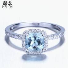 HELON Solid 10k White Gold 6x6mm Cushion Sky Blue Topaz & Diamonds Engagement Wedding Ring For Women Gift Party Romantic Jewelry 2024 - buy cheap