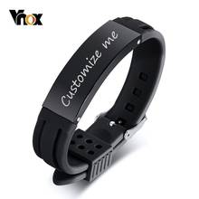 Vnox 16mm Personalize Bracelets for Men Silicone Band with Stainless Steel ID Bar Casual Jewelry Valentine's Day Gift for Him 2024 - buy cheap