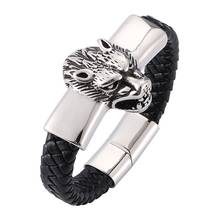 Fashion Men Jewelry Stainless Steel Wolf Head Bracelet High Quality Leather Woven Wristband Charm Bracelet Gift SP0286 2024 - buy cheap