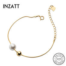 Inzat pulseira perolada prata esterlina 925 real, pulseira para mulheres, joias finas de festa, acessórios minimalistas fofos e para presente 2024 - compre barato