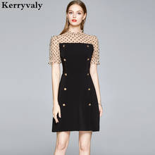 Vestido de Tubo negro ajustado para mujer, vestido con costura Retro de malla de lunares, en la cintura doble botonadura, forro de abrazaderas, K9217 2024 - compra barato