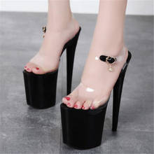 Sandálias femininas de salto alto fino 20cm, com alça, fecho transparente, à prova d'água, sapatos de festa para mulheres 2024 - compre barato