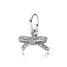 Abalorio de plata de ley 925 auténtica para mujer, colgante de lazo brillante, compatible con pulsera Pandora, regalo, joyería artesanal 2024 - compra barato