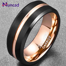 Anel masculino de carboneto de tungstênio, 8mm de largura, preto, galvanizado, ouro rosa, superfície fosca, sulco, anel de aço de tungstênio 2024 - compre barato