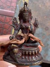 4" Tibetan bronze Gilt Inlay turquoise green Tara Kwan-yin goddess Buddha statue 2024 - buy cheap